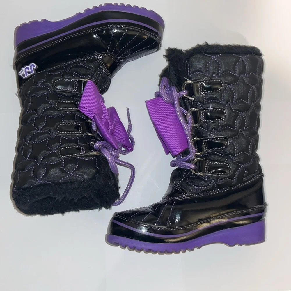 Jo Jo Siwa Black Snow Boots w/Purple Bows Toddler Girls Size 8